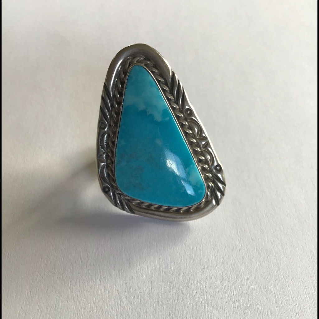Bill Mex Dineh Sterling Turquoise Ring Sz 7